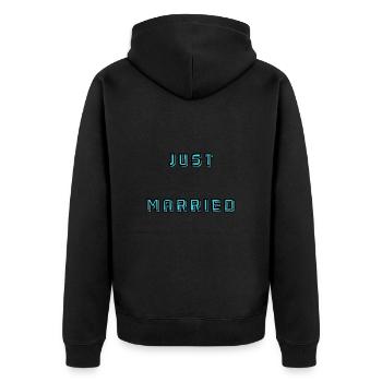 ICH HABE GERADE GEHEIRATET. Junggesellinnenabschied. VALENTINSTAG. PAAR. HERZ - Unisex Premium Bio Zip Hoodie - Schwarz - Hinten - Nico (187cm)