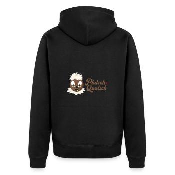 Pittiplatsch PlatschQuatsch braun 2024 - Unisex Premium Bio Zip Hoodie - Schwarz - Hinten - Nico (187cm)