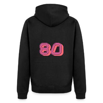 80. 80 YEARS. 80th ANNIVERSARY. 80 YEARS ANNIVERSARY. - Unisex Premium Organic Zip Hoodie - black - Back - Nico (187cm)