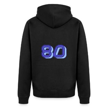 80. 80 YEARS. 80th ANNIVERSARY. 80 YEARS ANNIVERSARY. - Unisex Premium Organic Zip Hoodie - black - Back - Nico (187cm)