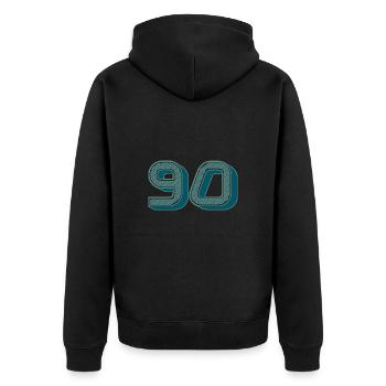 90. 90 JAHRE. 90. JAHRESTAG. 90-JÄHRIGES JUBILÄUM. - Unisex Premium Bio Zip Hoodie - Schwarz - Hinten - Nico (187cm)