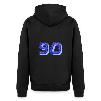 90. 90 JAHRE. 90. JAHRESTAG. 90-JÄHRIGES JUBILÄUM. - Unisex Premium Bio Zip Hoodie - Schwarz - Hinten - Nico (187cm)