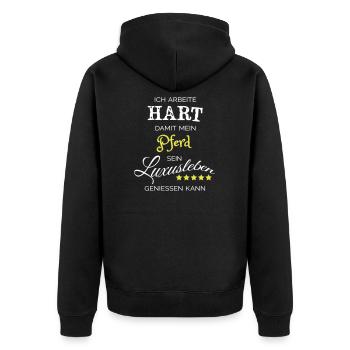 Ich arbeite hart - Pferd - Unisex Premium Bio Zip Hoodie - Schwarz - Hinten - Nico (187cm)