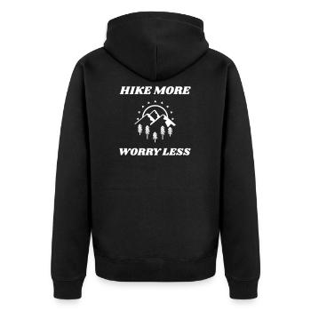 Sonne Wald Gebirge Baum Wandern Spazieren Gehen - Unisex Premium Bio Zip Hoodie - Schwarz - Hinten - Nico (187cm)