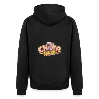 Cheerleading a Sport Tumbles and Lifts Spirits - Unisex Premium Bio Zip Hoodie - Schwarz - Hinten - Nico (187cm)