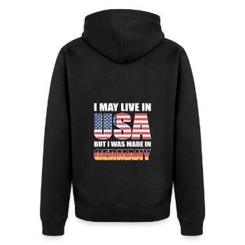 Amerikanisch Deutsch - Unisex Premium Bio Zip Hoodie - Schwarz - Hinten - Nico (187cm)
