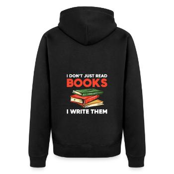 Autor - Unisex Premium Bio Zip Hoodie - Schwarz - Hinten - Nico (187cm)