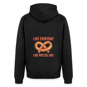 Brezel - Unisex Premium Bio Zip Hoodie - Schwarz - Hinten - Nico (187cm)