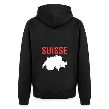 Schweiz Schweizer Schweizerdeutsch - Unisex Premium Bio Zip Hoodie - Schwarz - Hinten - Nico (187cm)