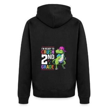2. Klasse - Unisex Premium Bio Zip Hoodie - Schwarz - Hinten - Nico (187cm)