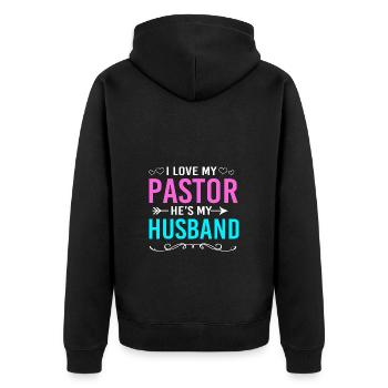 Pfarrer - Unisex Premium Bio Zip Hoodie - Schwarz - Hinten - Nico (187cm)