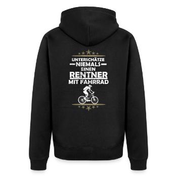 Rentner mit Fahrrad - Unisex Premium Bio Zip Hoodie - Schwarz - Hinten - Nico (187cm)
