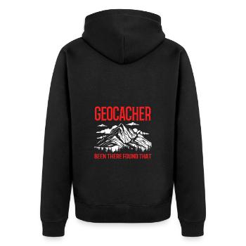 Geocaching Geocache Geocacher - Unisex Premium Bio Zip Hoodie - Schwarz - Hinten - Nico (187cm)