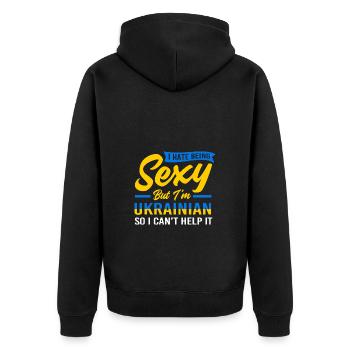Ukraine - Unisex Premium Bio Zip Hoodie - Schwarz - Hinten - Nico (187cm)