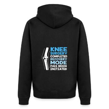 Knie Operation - Unisex Premium Bio Zip Hoodie - Schwarz - Hinten - Nico (187cm)
