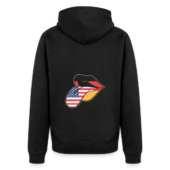 Amerikanisch Deutsch - Unisex Premium Bio Zip Hoodie - Schwarz - Hinten - Nico (187cm)