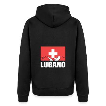 Schweiz Lugano - Unisex Premium Bio Zip Hoodie - Schwarz - Hinten - Nico (187cm)