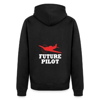 Pilot Airplane - Unisex Premium Organic Zip Hoodie - black - Back - Nico (187cm)