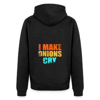 Zwiebel - Unisex Premium Bio Zip Hoodie - Schwarz - Hinten - Nico (187cm)
