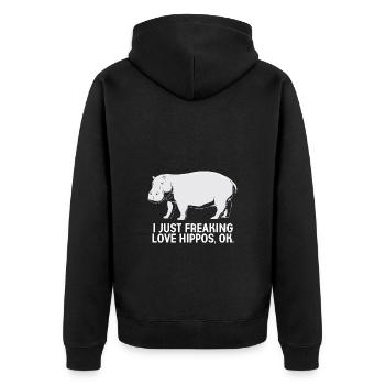Nilpferd - Unisex Premium Bio Zip Hoodie - Schwarz - Hinten - Nico (187cm)