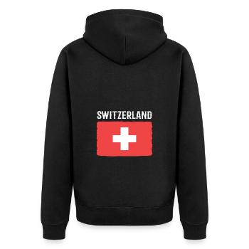 Schweiz Schweizer Schweizerdeutsch - Unisex Premium Bio Zip Hoodie - Schwarz - Hinten - Nico (187cm)