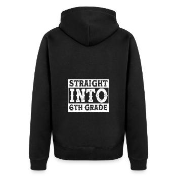 6. Klasse - Unisex Premium Bio Zip Hoodie - Schwarz - Hinten - Nico (187cm)