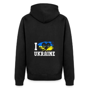 Ukraine - Unisex Premium Bio Zip Hoodie - Schwarz - Hinten - Nico (187cm)