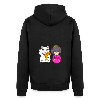 Maneki Neko Japan Glücksbringer - Unisex Premium Bio Zip Hoodie - Schwarz - Hinten - Nico (187cm)