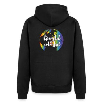 LGBT Die Welt ist bunt - Unisex Premium Bio Zip Hoodie - Schwarz - Hinten - Nico (187cm)