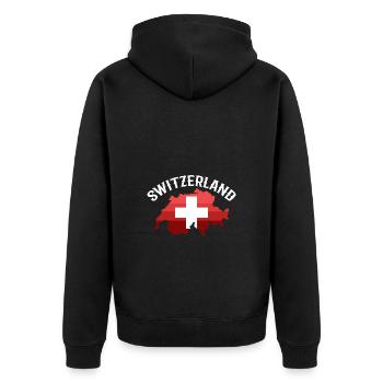 Schweiz Schweizer Schweizerdeutsch - Unisex Premium Bio Zip Hoodie - Schwarz - Hinten - Nico (187cm)