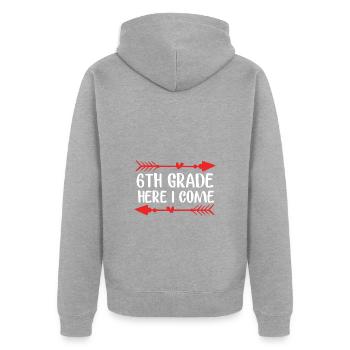 6. Klasse - Unisex Premium Bio Zip Hoodie - Grau meliert - Hinten - Nico (187cm)