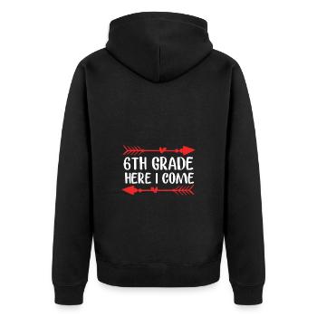 6. Klasse - Unisex Premium Bio Zip Hoodie - Schwarz - Hinten - Nico (187cm)