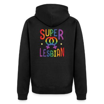 LGBT Gay Pride Lesbian Super Lesbian - Unisex Premium Organic Zip Hoodie - black - Back - Nico (187cm)