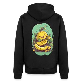Banane Kawaii gesund Geschenk - Unisex Premium Bio Zip Hoodie - Schwarz - Hinten - Nico (187cm)