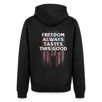 La liberté a toujours bon goût US American 4ème - Veste à capuche bio Premium Unisexe - noir - Dos - Nico (187cm)