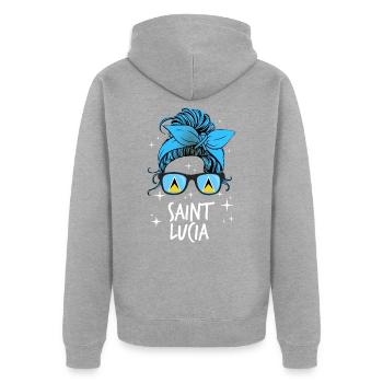 Saint Lucia - Unisex Premium Organic Zip Hoodie - heather grey - Back - Nico (187cm)