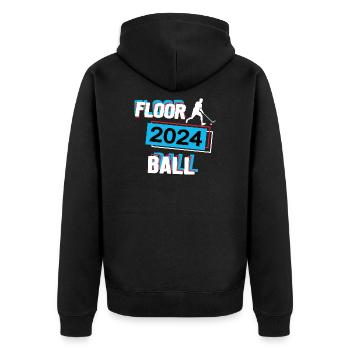 Floorball 2024 Floorballer Floorballspieler Spiel - Unisex Premium Bio Zip Hoodie - Schwarz - Hinten - Nico (187cm)