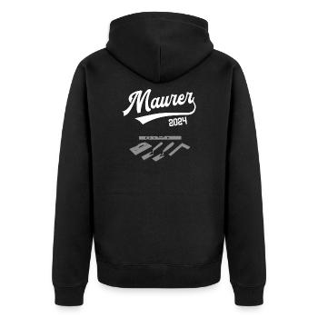 Maurer 2024 Ausbildung Prüfung Maurerei Azubi - Unisex Premium Bio Zip Hoodie - Schwarz - Hinten - Nico (187cm)