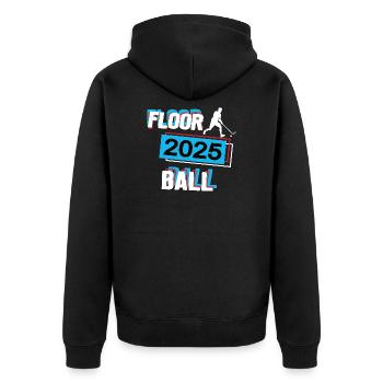 Floorball 2025 Floorballer Floorballspieler Spiel - Unisex Premium Bio Zip Hoodie - Schwarz - Hinten - Nico (187cm)
