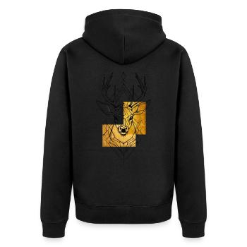 Hirsch Hirschgeweih Tier Geometrisch Gold Kunst - Unisex Premium Bio Zip Hoodie - Schwarz - Hinten - Nico (187cm)
