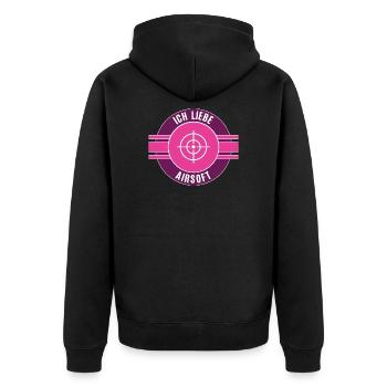 Ich Liebe Airsoft Airsofter Team Mannschaft Spiel - Unisex Premium Bio Zip Hoodie - Schwarz - Hinten - Nico (187cm)