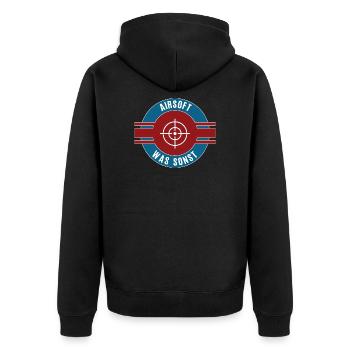 Airsoft Was Sonst Airsofter Team Mannschaft - Unisex Premium Bio Zip Hoodie - Schwarz - Hinten - Nico (187cm)