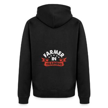 Farmer Farmer Farmer's Wife Farm - Unisex Premium Organic Zip Hoodie - black - Back - Nico (187cm)