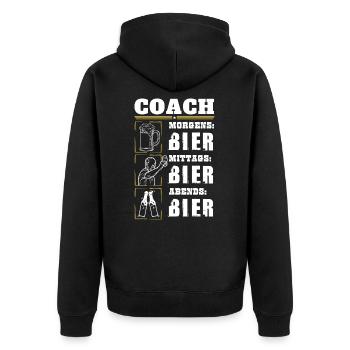 Mein Tagesablauf als Coach - Unisex Premium Bio Zip Hoodie - Schwarz - Hinten - Nico (187cm)