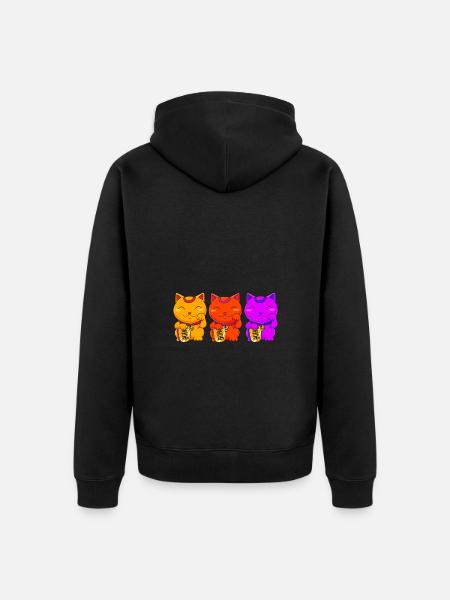 Maneki Neko Japan Lucky Charm - Unisex Premium Organic Zip Hoodie - black