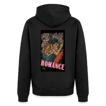 VINTAGE ROMANCE 6 BIS von Yume Origins - Unisex Premium Bio Zip Hoodie - Schwarz - Hinten - Nico (187cm)