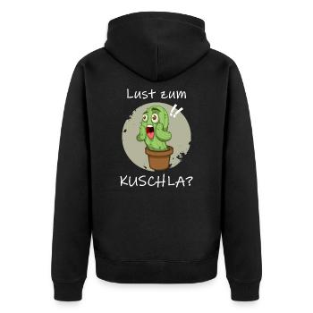 Lustig Witzig Kaktus Motiv Spruch Mundart Dialekt - Unisex Premium Bio Zip Hoodie - Schwarz - Hinten - Nico (187cm)