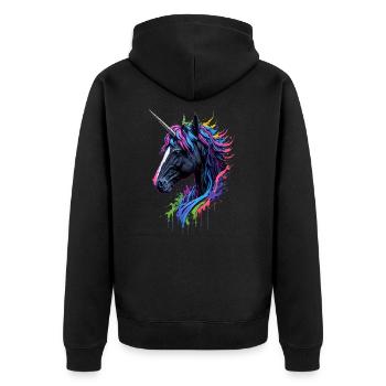 Rainbow Splash Einhorn - Unisex Premium Bio Zip Hoodie - Schwarz - Hinten - Nico (187cm)