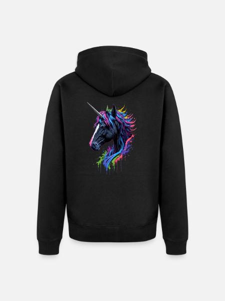 Rainbow Splash Einhorn - Unisex Premium Bio Zip Hoodie - Schwarz