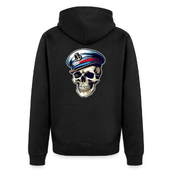 Grinning skull with captain's cap - Unisex Premium Organic Zip Hoodie - black - Back - Nico (187cm)